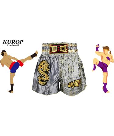 Kurop Dragon Gray Boxing Muay Thai Shorts X-Large - MMA Kickboxing Fight Clothing - Buy Online on GoSupps.com