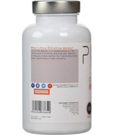 Bodybuilding Warehouse Pure Citrulline Malate Capsules - 500mg - Supports Lactic Acid Removal - 120 Caps - Buy Online on GoSupps.com