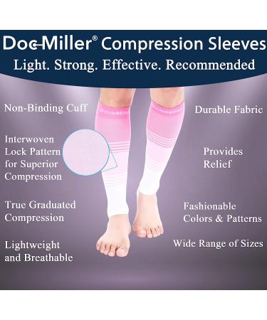 Doc Miller Calf Compression Sleeve 20-30 mmHg - Pink/White Large - Shin Splint & Varicose Vein Support - 1 Pair - Buy Online on GoSupps.com