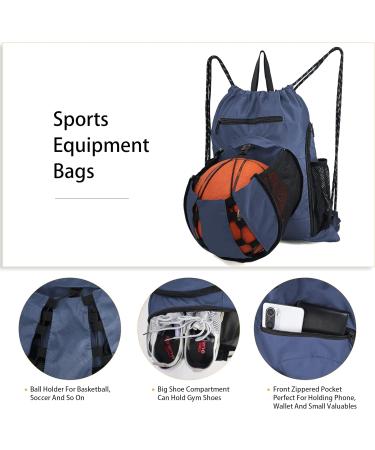 BeeGreen Navy Drawstring Basketball Bag with Ball Holder & Shoe Compartment - Perfect for Boys and Girls - Buy Online on GoSupps.com