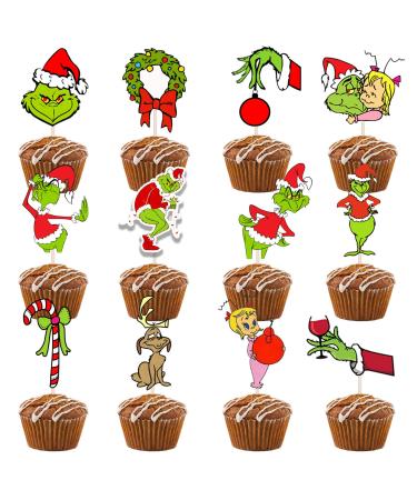 VARACL 24 Pieces Grinch Cupcake Toppers Grinch Christmas Cupcake Toppers Food Fruit Picks for Grinch Party Dessert Decoration Grinch Birthday Cake Decor Grinch Christmas Party Decorations Supplies