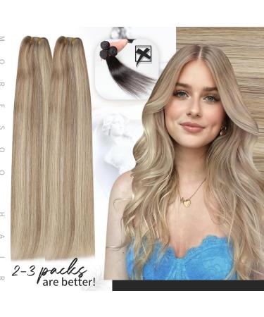 Moresoo 22 Inch Double Weft Human Hair Extensions - Light Brown with Platinum Blonde Sew in Hair Extensions - 100g Pack - #P9A/60 - Buy Online on GoSupps.com