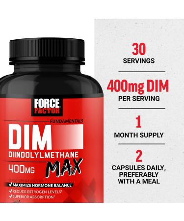Force Factor DIM Max - Maximum Strength Diindolylmethane Supplement for Men's Hormone & Estrogen Balance - 400mg 60 Capsules Superior Absorption | International Shipping - Buy Online on GoSupps.com
