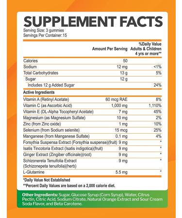 Vitamin C 1000mg Gummies with Zinc & Herbal Extracts | Immune Support for Adults & Kids | Collagen Booster | Orange Flavor | Gluten-Free & Non-GMO | 45 Gummies - Buy Online on GoSupps.com