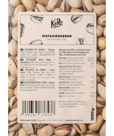 KoRo - Pistaches en coques | 1 kg - Pistaches non trait es sans additifs dans l'emballage grand format Vegan - Buy Online on GoSupps.com