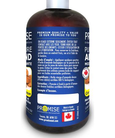 500ml (16oz) ORGANIC PURE SWEET ALMOND Oil 100% Pure Certified For Moisturizes Nourishes and Soothes dry skin Made in Canada Hexane-Free (500ml) 500 ml (Pack of 1) - Buy Online on GoSupps.com