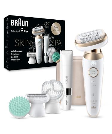 Braun Epilator Silk- pil 9 Flex SkinSpa Hair Removal Device 360 Flex and Pivoting Head Wet and Dry Includes Shaver Head Trimmer Comb Massage Pad Exfoliation Brush and BodyTrimmer SES9-481 3D