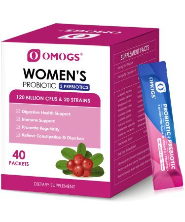 OMOGS Women's Probiotic 120-Billion-CFUs 18 Strains with 3 Prebiotics and Cranberry Extract Help for Immune Booster Digestive Health Gut Health and Vaginal Health