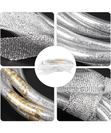 Operitacx 1Pc Ribbon Glitter Bracelet glitter wristband transparent tube bracelet kid suit silicone wristbands buddha bracelet for men swirl bracelets plastic Christmas Wearing Accessory set Silver 7.5x7.5cm - Buy Online on GoSupps.com