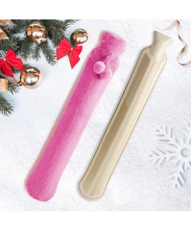 URBZUE Long Hot Water Bottle 2L with Plush Cover - Extra Long Hot Water Bag for Neck, Back, and Shoulders - 73 x 14 cm - Pink - Buy Online on GoSupps.com