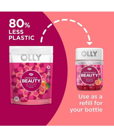 OLLY Undeniable Beauty Gummy: Hair, Skin, Nails Supplement with Biotin, Vitamin C, Keratin - 30 Day Supply, 60 Count - Grapefruit Flavor - Buy Online on GoSupps.com