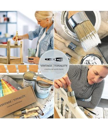 Vintage Tonality Chalked Paint Brush Set - 3 Brushes with Natural Boar Hair Bristles for Furniture, Clear Wax, Stencil & Milk Paint - Buy Online on GoSupps.com