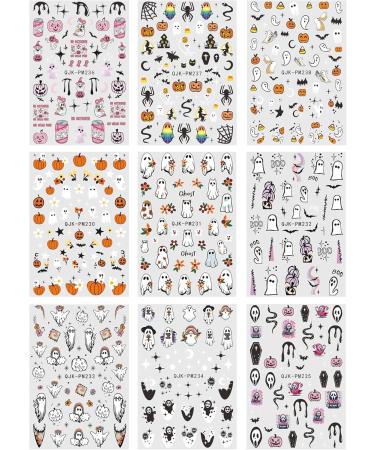 JMEOWIO 9 Sheets Halloween Nail Art Stickers Decals Self-Adhesive Cute Ghost Flower Star Nail Supplies Nail Art Design Decoration Accessories - Buy Online on GoSupps.com