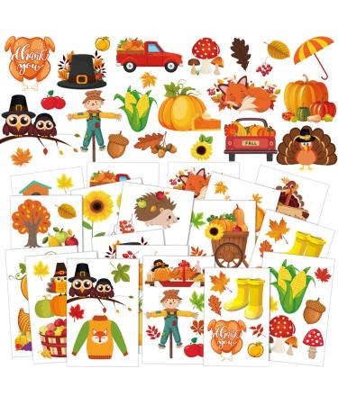 292 Pieces Fall Temporary Tattoos for Kids Thanksgiving Fake Tattoos Kids Autumn Tattoo Stickers for Kids Pumpkin Turkey Maple Leaf Temporary Tattoos for Teens Children Theme Party Supplies (Pumpkin)