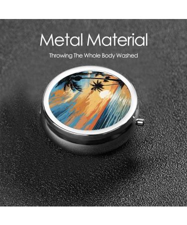 Tropical Sunset Mini Round Pill Box | 3 Compartment Portable Pill Organizer for Travel Home & Office - Buy Online on GoSupps.com