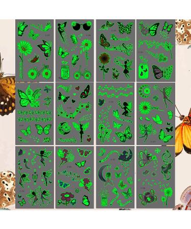Luminous Butterfly Temporary Tattoos - 12 Sheets Glow in The Dark Stickers for Girls | Party Favors & Decorations - Buy Online on GoSupps.com