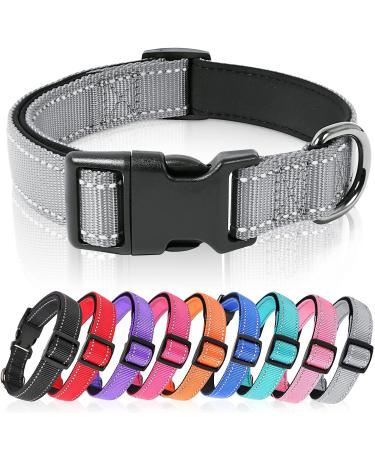 Heele dog collar soft padded neoprene nylon dog collar for small medium-sized dogs and puppies adjustable and reflective collar for training gray S: L ng 26-38cm (1 Pack) gray