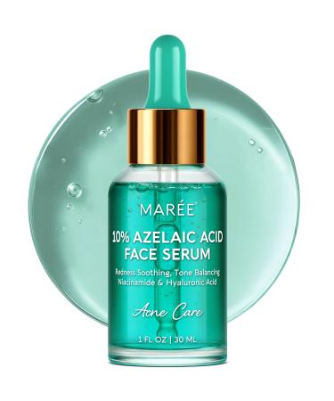 MAREE 10% Azelaic Acid Face Serum - Redness Soothing Hydrating Serum with Niacinamide Centella Asiatica & Hyaluronic Acid - Relief Serums for Face & Body - Azalecic Acid Skin Facial - Acido Azelaico 1 Fl Oz (Pack of 1) Aze