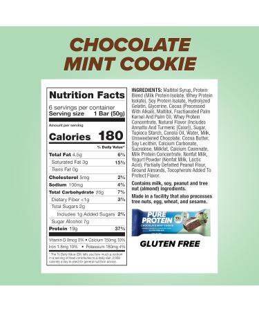 Pure Protein Bars High Protein Nutritious Snacks to Support Energy Low Sugar Gluten-free Chocolate Mint Cookie 1.76oz 6 Pack - Buy Online on GoSupps.com