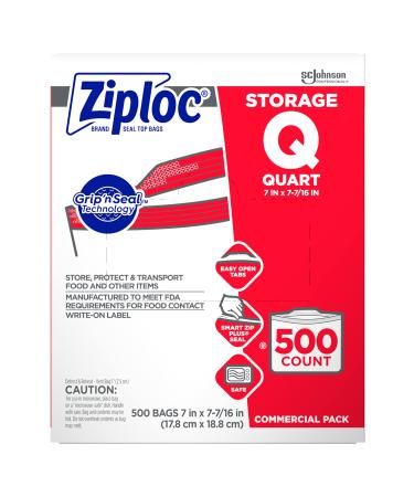 SC Johnson Professional Ziploc Quart Food Storage Bags, Grip 'n Seal Technology for Easier Grip, Open, and Close, 500 Count Medium