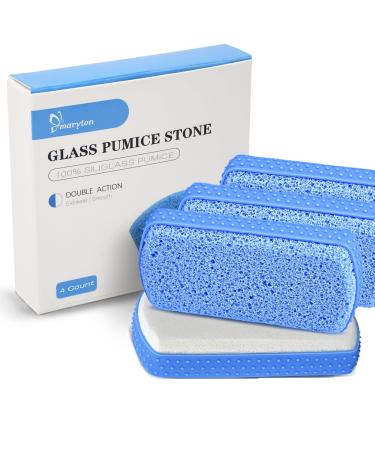 Maryton Foot Scrubber Pumice Stone for Feet, Upgraded 2 in 1 Exfoliating Glass Pumice Stone with Grip, Ultimate Pedicure Tools Dead Skin Callus Remover, 4-Count 4 Count (Pack of 1)