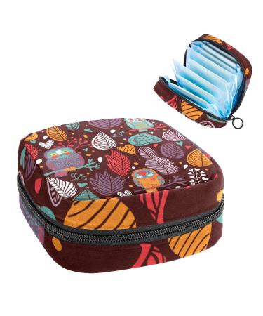 Women's bonds Stilling Pockets Still Pad Owl stood on the branch leaves Colorful Portable Period Kit Bag Feminine product bag for women girls color1