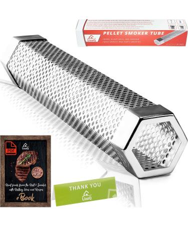 LIZZQ Premium Pellet Smoker Tube 12 inches - 5 Hours of Billowing Smoke - for Any Grill or Smoker, Hot or Cold Smoking - An Easy and Safe Way to Provide Smoking - Free eBook Grilling Ideas and Recipes