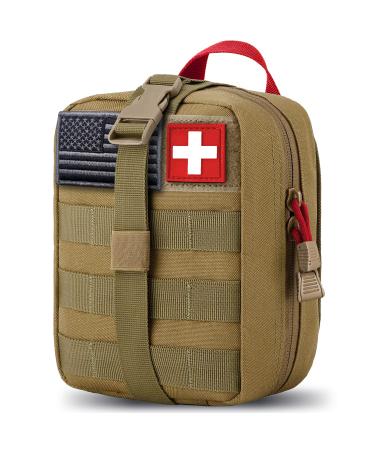 Meqi Medical Molle Tactical bag Emt first aid ifak rip-away utility pouch for camping hunting hiking at home car and adventure red+brown