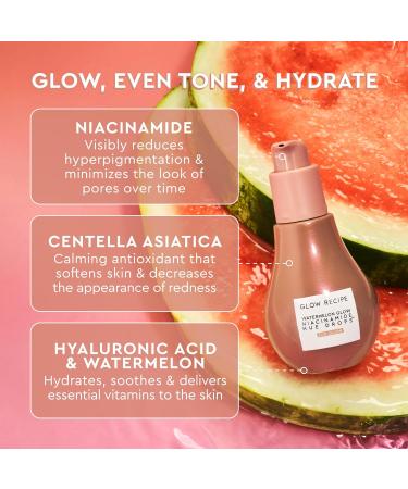 Glow Recipe Watermelon BHA + PHA Pore Tight Facial Toner (40 ml) + Plum Plump Hyaluronic Acid Cream (20 ml) + Niacinamide Bronzing Hue Drops (40 ml) - Skincare Travel Kit for Glowing Skin - Buy Online on GoSupps.com