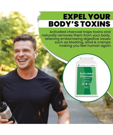 120 x 300mg Activated Charcoal Capsules for Flatulence Relief - Pure Coconut Charcoal Tablets for Trapped Wind - Natural Active Charcoal Powder - Buy Online on GoSupps.com