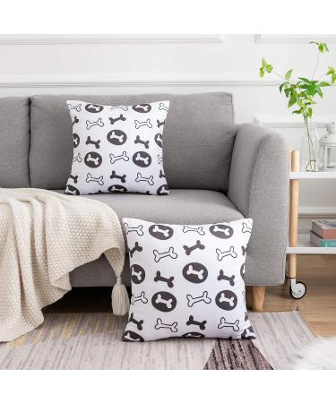 FreAire G Gabrielmodu Dog Bones Print Decorative Pillow Covers - Set of 2, White and Black - Buy Online on GoSupps.com