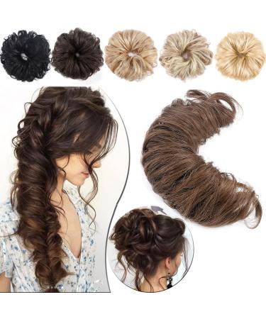 SEGO long hair part hair tie extensions real hair messy bun dutt updos voluminous hair extension corrugated (32g) medium brown#4