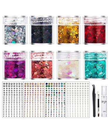 Raxove Glitter Face Makeup Glitter Cosmetic Powder Body Glitter Body Paint | With Gel Glue and Brush for Face Painting Glitter