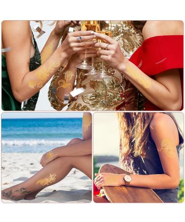 12 Sheets Metallic Temporary Tattoos for Kids Girls Women - Gold Waterproof Bronzing Tattoo Stickers - Tribal Totem Butterfly Flower Fake Tattoos for Face Hand Arm Chest Decoration - Buy Online on GoSupps.com