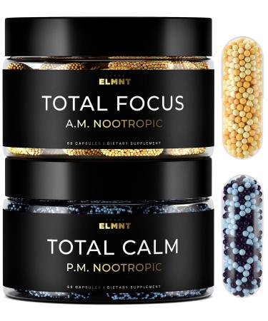 AMPM Nootropic Total Focus + Calm 9X Strength w. Caffeine L-Theanine Alpha GPC L-Tyrosine Ashwagandha - X-Release Energy Pills Nootropics Brain Support Supplements for Memory and Focus Supplement