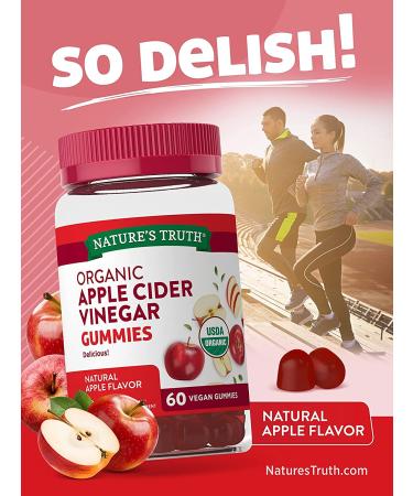 Organic Apple Cider Vinegar Gummies - 60 Count | Vegan, Gluten Free & Non-GMO | USDA Certified Organic | Apple Flavor | Nature's Truth - Buy Online on GoSupps.com
