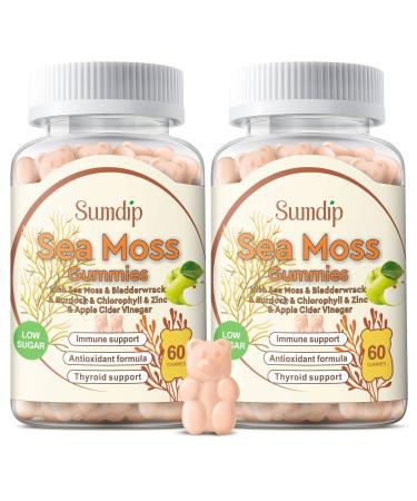 Sea Moss Gummies Organic Vegan Seamoss Gummies for Adults Kids,2000mg Irish Sea Moss, Apple Cider Vinegar, Bladderwrack, Chlorophyll, Vitamin C Immune Support Energy Boost Thyroid Skin Hair- 2Pcs