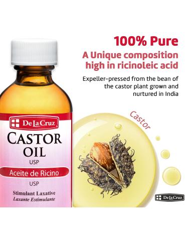 De La Cruz 100% Pure Castor Oil - Nourishing Skin, Hair, Eyelashes & Eyebrows - Natural Laxative - 2 FL Oz - Buy Online on GoSupps.com