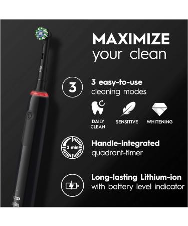 Oral-B Pro 3 Electric Toothbrush Gift Set - Cross Action Head & Mondrian Travel Case - 3 Modes for Teeth Whitening - 2 Pin UK Plug - Black Mondrian - Christmas Gifts for Women and Men - Buy Online on GoSupps.com