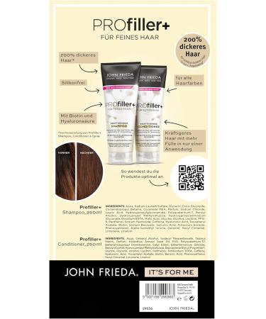  John Frieda John Frieda PROfiller+ Kit Shampoo 250 ml & Conditioner 250 ml Hair type: fine Thickens and nourishes hair With biotin and hyaluronic acid - Buy Online on GoSupps.com
