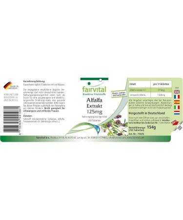 Buy Fairvital Alfalfa Tablets - 125mg Vegan Alfalfa Extract (Medicago Sativa) - 250 Tablets for Optimal Health & Wellness - Buy Online on GoSupps.com