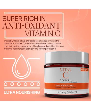 Advanced Vitamin C Face Moisturizer Cream - Anti-Oxidant Hydrating Lotion for Wrinkles Fine Lines & Dark Spots | 2 Fl Oz - International Shipping Available - Buy Online on GoSupps.com