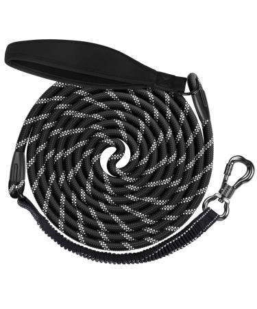 Aystkniet Bungee tow leash for dogs 30m shock -absorbing dog leash with padded handle reflective threads lockable hook for medium large dog 30m black