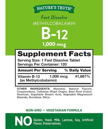 B12 Vitamin Sublingual Tablets 1000mcg | 120 Count | Vegetarian Non-GMO & Gluten Free - Nature's Truth - Buy Online on GoSupps.com