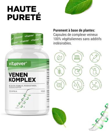 Complexe Veineux - 180 capsules - 3 mois d'approvisionnement - Hautement dos en rutine m lilot extrait de marron d'Inde mangan se cuivre - Extraits Premium - Vegan - Buy Online on GoSupps.com