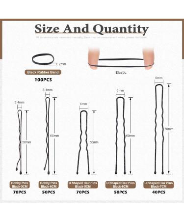 Wokape 380 Pieces Black Bobby Pins & U-Shaped Hair Pins with Mini Hair Ties - Essential Hair Accessories for Girls & Women | International Shipping Available - Buy Online on GoSupps.com