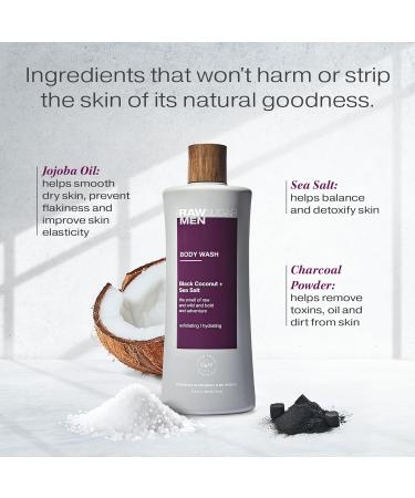 RAW SUGAR 3-Pack Body Wash Men - Black Coconut + Sea Salt Exfoliating and Hydrating Body Wash Formulated without Parabens Cruelty Free and Vegan - Buy Online on GoSupps.com
