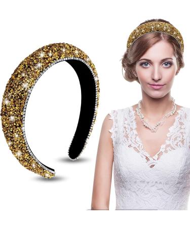 WLLHYF Rhinestone Jeweled Wedding Bridal Headband | Wide Band Hairpiece with Crystal Diamond | Sparkly Golden Hair Accessory for Women - Buy Online on GoSupps.com