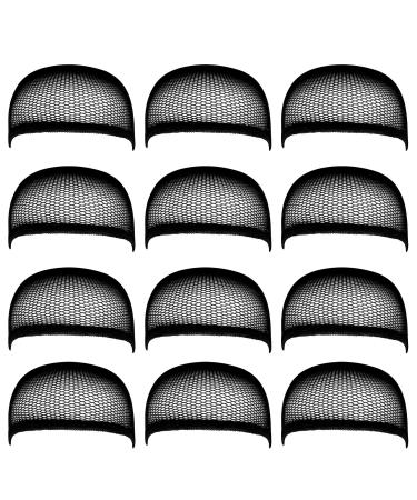 Blisstime Pack of 12 Wig Cap Open End Mesh Net Liner Weaving Cap (black)