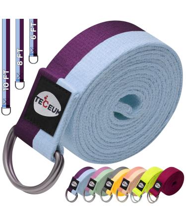 TECEUM Spring 2023 Yoga Strap  Cotton  6 ft 8 ft 10 ft (6+ Colors)  Adjustable Non-Slip Belt for Daily Yoga, Pilates, Stretching, Physical Therapy, Fitness & Home Workout  for All Levels Mixed Blueberry 8 ft